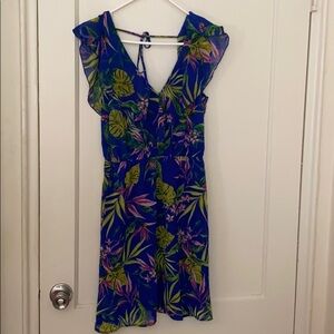 H&M blue floral open back dress size: 4